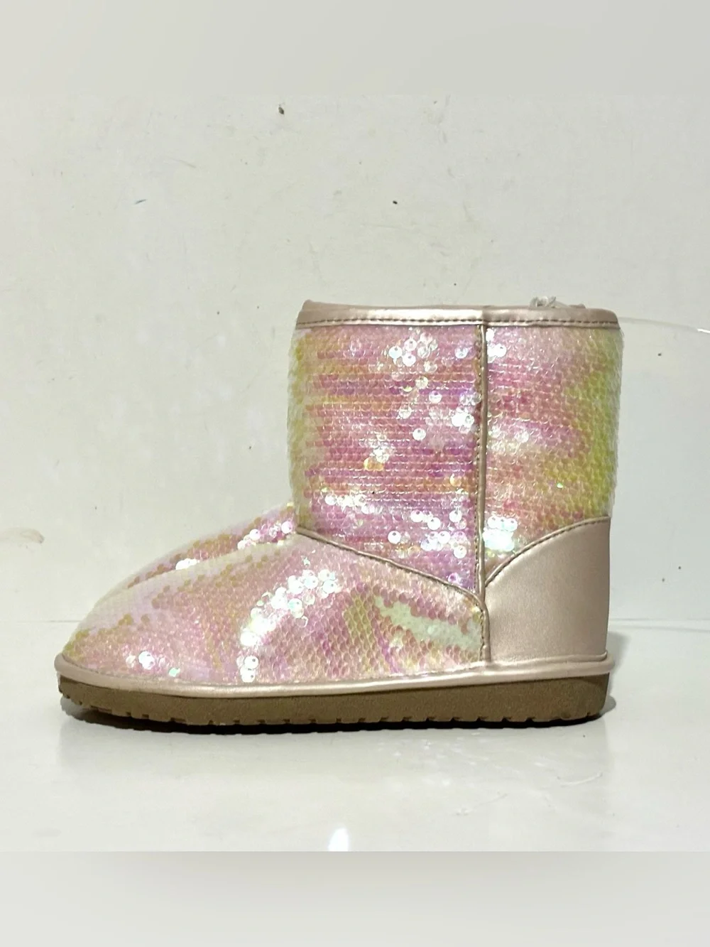 The Children's Place Iridescent Sequin Short Boots - Pastel Pink & Yellow NWT